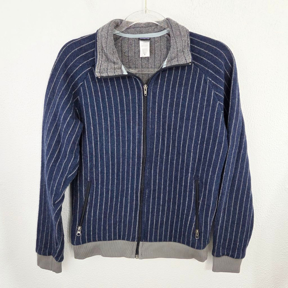 Patagonia Pinstripe 40th Anniversary Blue Wool Zip sweater jacket men's medium M